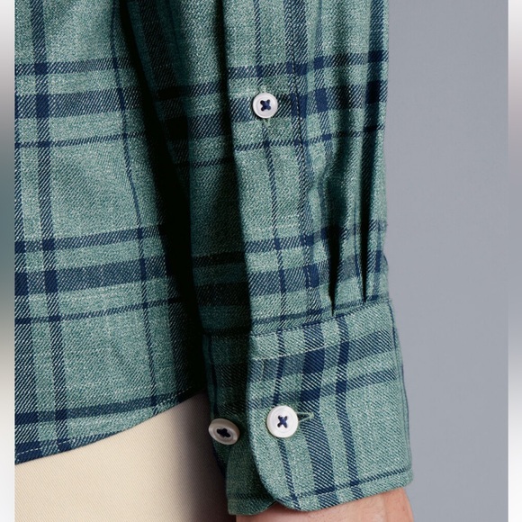 Charles Tyrwhitt Button-Down Collar Non-Iron Twill Large Check Shirt- Teal Green - Picture 2 of 6